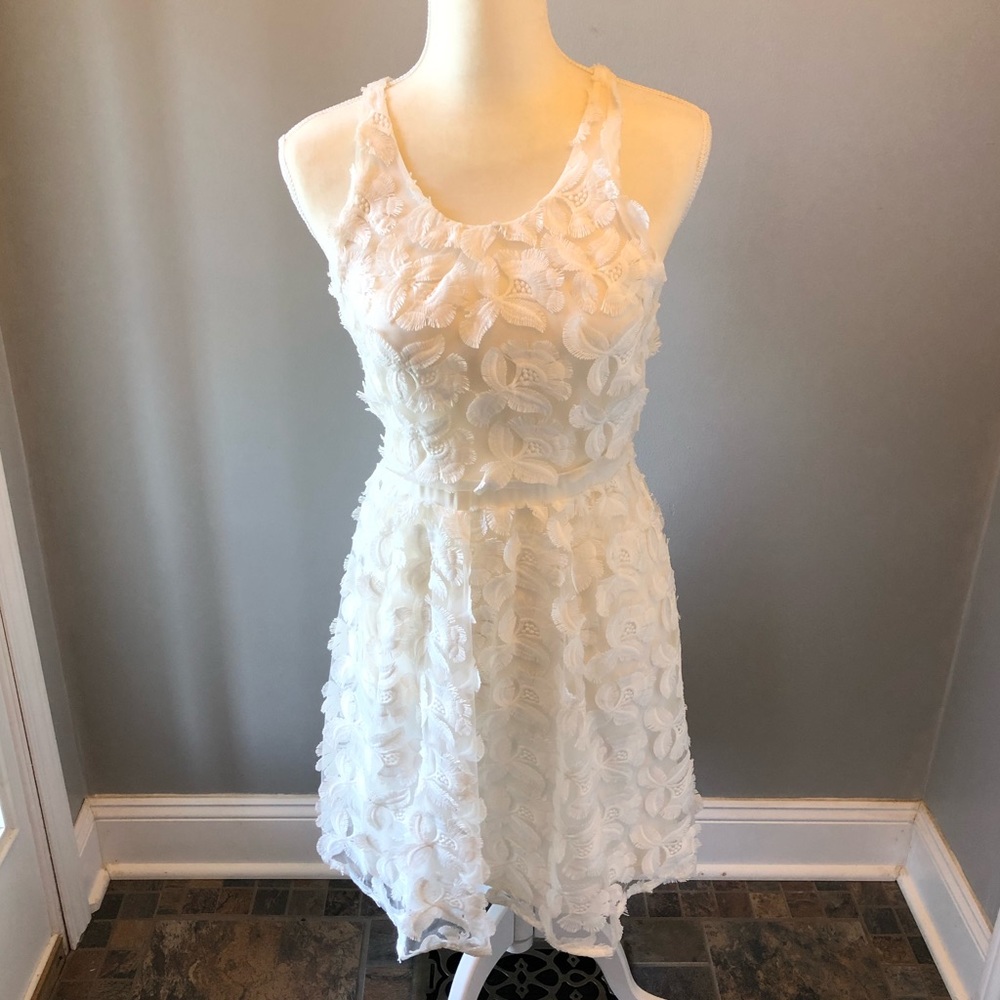 Express White Floral Textured Dress